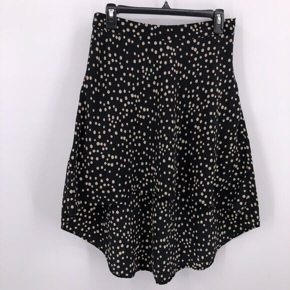 Forever 21 Sz M Black Hi Lo Skirt Polka Dots Lined Silky Lightweight Juniors - Picture 2 of 8